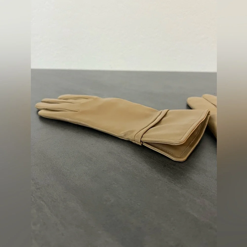 Vintage Fownes Tan Beige‎ Leather Gloves Women’s Size A WPL 9522 Acrylic Lining